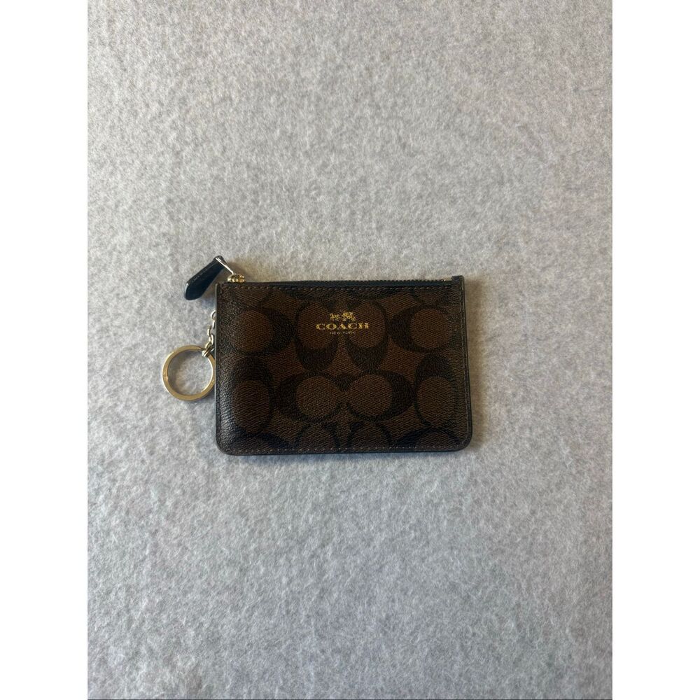 Coach signature brown monogram canvas key pouch wallet